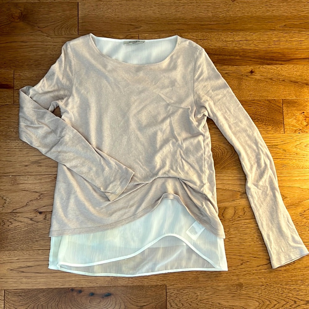 Allsaints long sleeve top beige size small